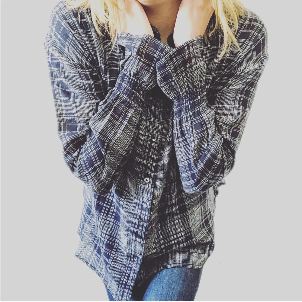 Madewell | Navy Plaid Button Down - Picture 3 of 8